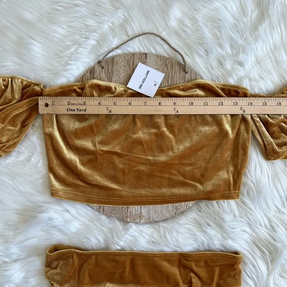 NWT Better Be Women’s Velvet Off The Shoulder 2 Piece Bathing Suit SZ L🌊💛 - Picture 10 of 11